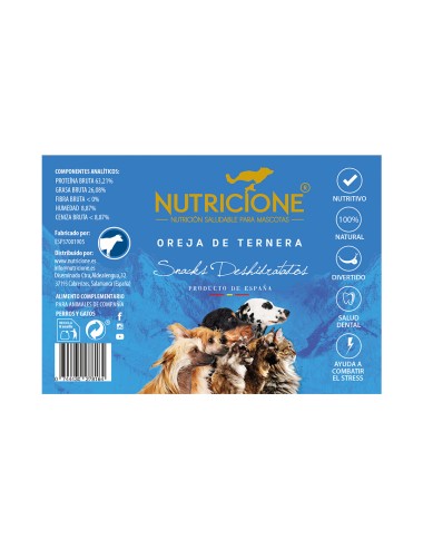 Oreja de ternera deshidratada, snack natural.