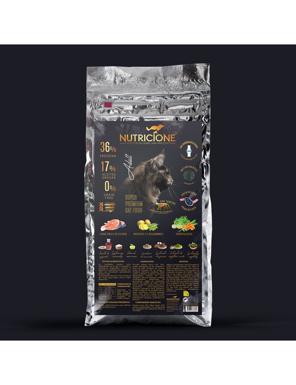Pienso carne fresca de salmón para gato adulto, 2kg.