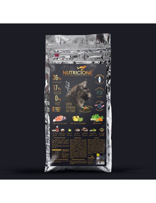 Pienso carne fresca de salmón para gato adulto, 2kg.