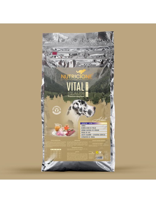 Pienso premium bajo en cereal para perro adulto 15Kg, cordero, pollo y atún.